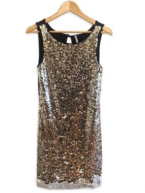 Gold Sequin Sleeveless Cocktail Dress